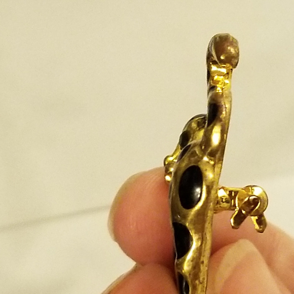 NWT Black Gold Cat Pin Brooch Glass Crystal Collar - Picture 8 of 8